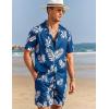 imageCOOFANDY Mens Hawaiian Matching Shirt and Shorts Set Summer Beach 2 Piece Outfits Short Sleeve Cuban Shirts and ShortsPlantstwilight Blue