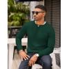 imageCOOFANDY Mens Knit Henley TShirts Dress Long Sleeve Sweater Casual Collarless Quarter Button PulloverDark Green