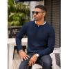 imageCOOFANDY Mens Knit Henley TShirts Dress Long Sleeve Sweater Casual Collarless Quarter Button PulloverDark Navy Blue