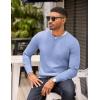 imageCOOFANDY Mens Knit Henley TShirts Dress Long Sleeve Sweater Casual Collarless Quarter Button PulloverLight Blue