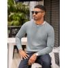 imageCOOFANDY Mens Knit Henley TShirts Dress Long Sleeve Sweater Casual Collarless Quarter Button PulloverLight Grey