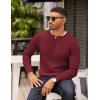 imageCOOFANDY Mens Knit Henley TShirts Dress Long Sleeve Sweater Casual Collarless Quarter Button PulloverWine Red