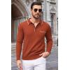 imageCOOFANDY Mens Knit Polo Long Sleeve Collared Sweater Polo Business Casual Polos with PocketBrown