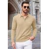 imageCOOFANDY Mens Knit Polo Long Sleeve Collared Sweater Polo Business Casual Polos with PocketKhaki