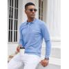 imageCOOFANDY Mens Knit Polo Long Sleeve Collared Sweater Polo Business Casual Polos with PocketLight Blue
