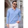 imageCOOFANDY Mens Knit Polo Long Sleeve Collared Sweater Polo Business Casual Polos with PocketLight Blue