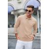 imageCOOFANDY Mens Knit Polo Long Sleeve Collared Sweater Polo Business Casual Polos with PocketLight Khaki