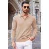 imageCOOFANDY Mens Knit Polo Long Sleeve Collared Sweater Polo Business Casual Polos with PocketLight Khaki