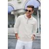 imageCOOFANDY Mens Knit Polo Long Sleeve Collared Sweater Polo Business Casual Polos with PocketWhite