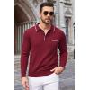 imageCOOFANDY Mens Knit Polo Long Sleeve Collared Sweater Polo Business Casual Polos with PocketWine Red