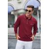 imageCOOFANDY Mens Knit Polo Long Sleeve Collared Sweater Polo Business Casual Polos with PocketWine Red