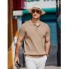 imageCOOFANDY Mens Knit Polo Shirts Short Sleeve Ribbed Knitted Shirt Summer Lightweight Casual Golf ShirtsKhaki