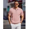 imageCOOFANDY Mens Knit Polo Shirts Short Sleeve Ribbed Knitted Shirt Summer Lightweight Casual Golf ShirtsPink