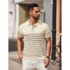 imageCOOFANDY Mens Knit Polo Shirts Short Sleeve Striped Golf Polo Shirts Lightweight Casual Collared T ShirtBeige Caramel Stripes