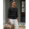 imageCOOFANDY Mens Knit Polo Sweater Casual Long Sleeve Polo Sweater Lightweight Button Down Golf Pullover SweatersBlack
