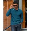 imageCOOFANDY Mens Knit Polo Sweater Casual Long Sleeve Polo Sweater Lightweight Button Down Golf Pullover SweatersBlue Green