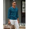 imageCOOFANDY Mens Knit Polo Sweater Casual Long Sleeve Polo Sweater Lightweight Button Down Golf Pullover SweatersBlue Green