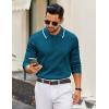 imageCOOFANDY Mens Knit Polo Sweater Casual Long Sleeve Polo Sweater Lightweight Button Down Golf Pullover SweatersBlue Green