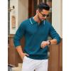 imageCOOFANDY Mens Knit Polo Sweater Casual Long Sleeve Polo Sweater Lightweight Button Down Golf Pullover SweatersBlue Green