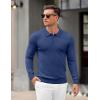 imageCOOFANDY Mens Knit Polo Sweater Long Sleeve Casual Golf Polo Lightweight Dress Button Collar Pullover SweatersDemin Blue