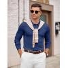 imageCOOFANDY Mens Knit Polo Sweater Long Sleeve Casual Golf Polo Lightweight Dress Button Collar Pullover SweatersDemin Blue
