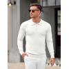 imageCOOFANDY Mens Knit Polo Sweater Long Sleeve Casual Golf Polo Lightweight Dress Button Collar Pullover SweatersWhite