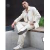 imageCOOFANDY Mens Linen Sets 2 Piece Long Sleeve Button Down Cuban Shirt and Pants Set Summer Beach Set OutfitsBeige