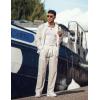 imageCOOFANDY Mens Linen Sets 2 Piece Long Sleeve Button Down Cuban Shirt and Pants Set Summer Beach Set OutfitsWhite