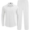 imageCOOFANDY Mens Linen Sets 2 Piece Long Sleeve Button Down Cuban Shirt and Pants Set Summer Beach Set OutfitsWhite