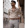 imageCOOFANDY Mens Long Sleeve Button Down Shirts Casual Untucked Dress Shirt Beach Wedding ShirtsLight Khaki