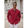 imageCOOFANDY Mens Long Sleeve Button Down Shirts Casual Untucked Dress Shirt Beach Wedding ShirtsWine Red