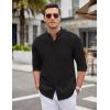 imageCOOFANDY Mens Long Sleeve Cotton Shirts Band Collar Button Down Shirts Oxford Dress ShirtsBlack