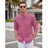 imageCOOFANDY Mens Long Sleeve Cotton Shirts Band Collar Button Down Shirts Oxford Dress ShirtsDark Red