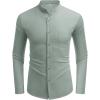 imageCOOFANDY Mens Long Sleeve Cotton Shirts Band Collar Button Down Shirts Oxford Dress ShirtsGreen