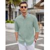 imageCOOFANDY Mens Long Sleeve Cotton Shirts Band Collar Button Down Shirts Oxford Dress ShirtsGreen