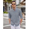 imageCOOFANDY Mens Long Sleeve Cotton Shirts Band Collar Button Down Shirts Oxford Dress ShirtsLight Grey