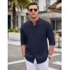 imageCOOFANDY Mens Long Sleeve Cotton Shirts Band Collar Button Down Shirts Oxford Dress ShirtsNavy Blue