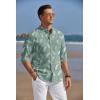 imageCOOFANDY Mens Long Sleeve Cotton Shirts Band Collar Button Down Shirts Oxford Dress ShirtsPalm Leaf Green