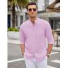 imageCOOFANDY Mens Long Sleeve Cotton Shirts Band Collar Button Down Shirts Oxford Dress ShirtsPink