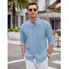 imageCOOFANDY Mens Long Sleeve Cotton Shirts Band Collar Button Down Shirts Oxford Dress ShirtsSky Blue