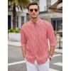 imageCOOFANDY Mens Long Sleeve Cotton Shirts Band Collar Button Down Shirts Oxford Dress ShirtsStriperedwhite