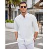 imageCOOFANDY Mens Long Sleeve Cotton Shirts Band Collar Button Down Shirts Oxford Dress ShirtsWhite