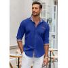 imageCOOFANDY Mens Long Sleeve Dress Shirt Plaid Collar Casual Button Down ShirtsNavy Blue