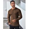 imageCOOFANDY Mens Long Sleeve Henley Shirts Stretch Ribbed TShirts Fashion Casual Basic TopsBrown