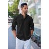 imageCOOFANDY Mens Long Sleeve Oxford Dress Shirts Chambray Button Down Shirt Casual Band Collar ShirtsBlack