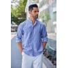 imageCOOFANDY Mens Long Sleeve Oxford Dress Shirts Chambray Button Down Shirt Casual Band Collar ShirtsBlue