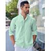 imageCOOFANDY Mens Long Sleeve Oxford Dress Shirts Chambray Button Down Shirt Casual Band Collar ShirtsIce Green