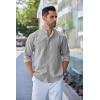 imageCOOFANDY Mens Long Sleeve Oxford Dress Shirts Chambray Button Down Shirt Casual Band Collar ShirtsLight Grey