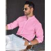 imageCOOFANDY Mens Long Sleeve Oxford Dress Shirts Chambray Button Down Shirt Casual Band Collar ShirtsPink