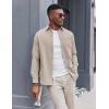 imageCOOFANDY Mens Oxford Shirt Long Sleeve Casual Button Down Shirts Soild Dress Shirts with PocketKhaki